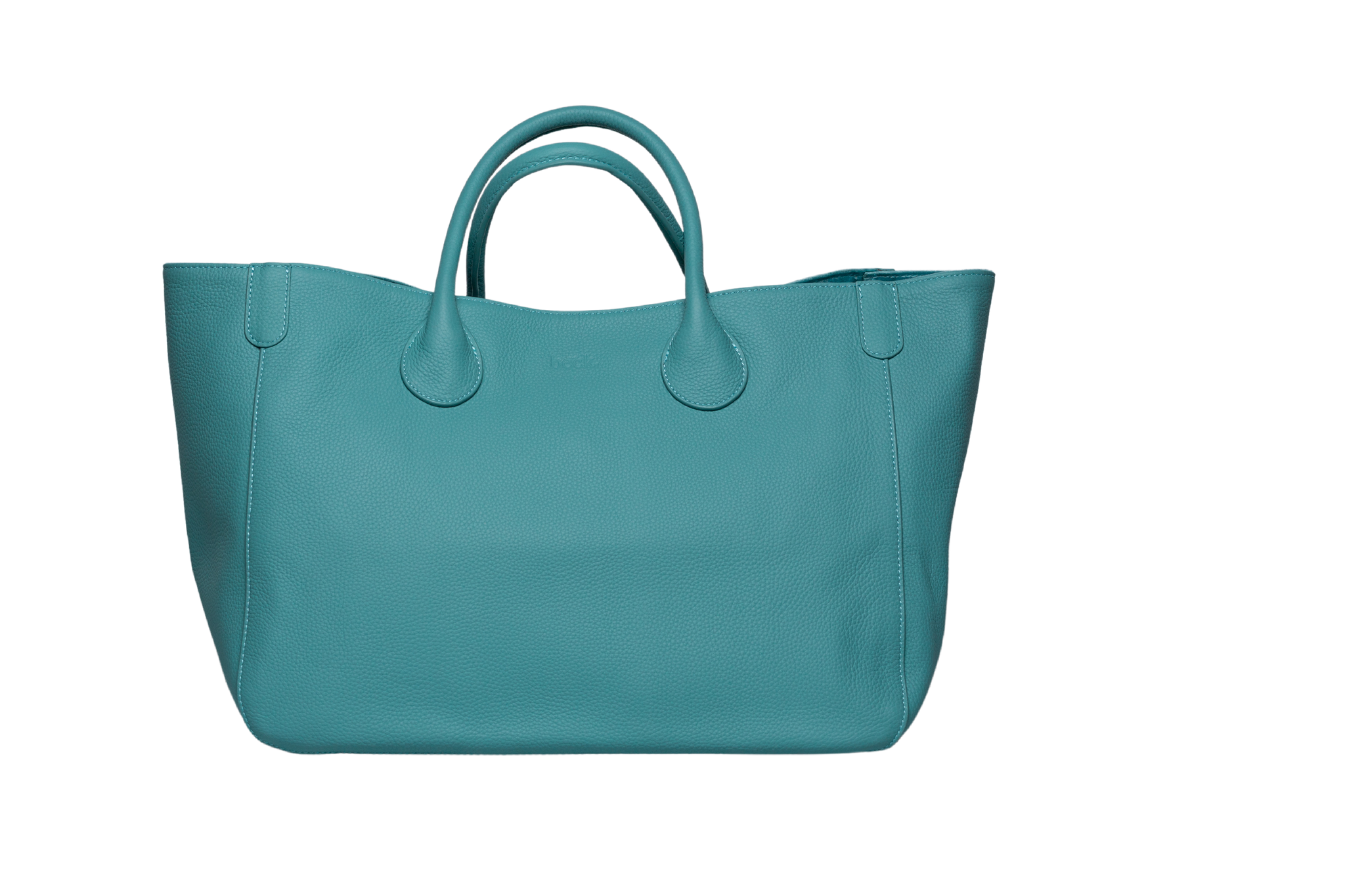 Beck Bright Green Pebbled Leather Open Top Rolled Handles Tote Bag