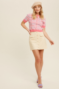 Linen Button Down Mini Skirt