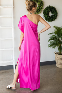 One Shoulder Satin Maxi Dress