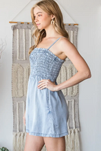 Load image into Gallery viewer, Washed Smocked Chambray Romper
