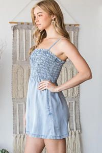 Washed Smocked Chambray Romper